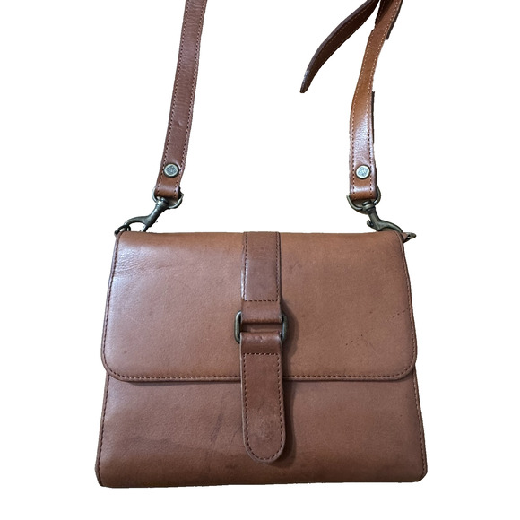 EDDIE BAUER 80s Brown Leather Crossbody Small Messenger Organizer Bag - Picture 1 of 11